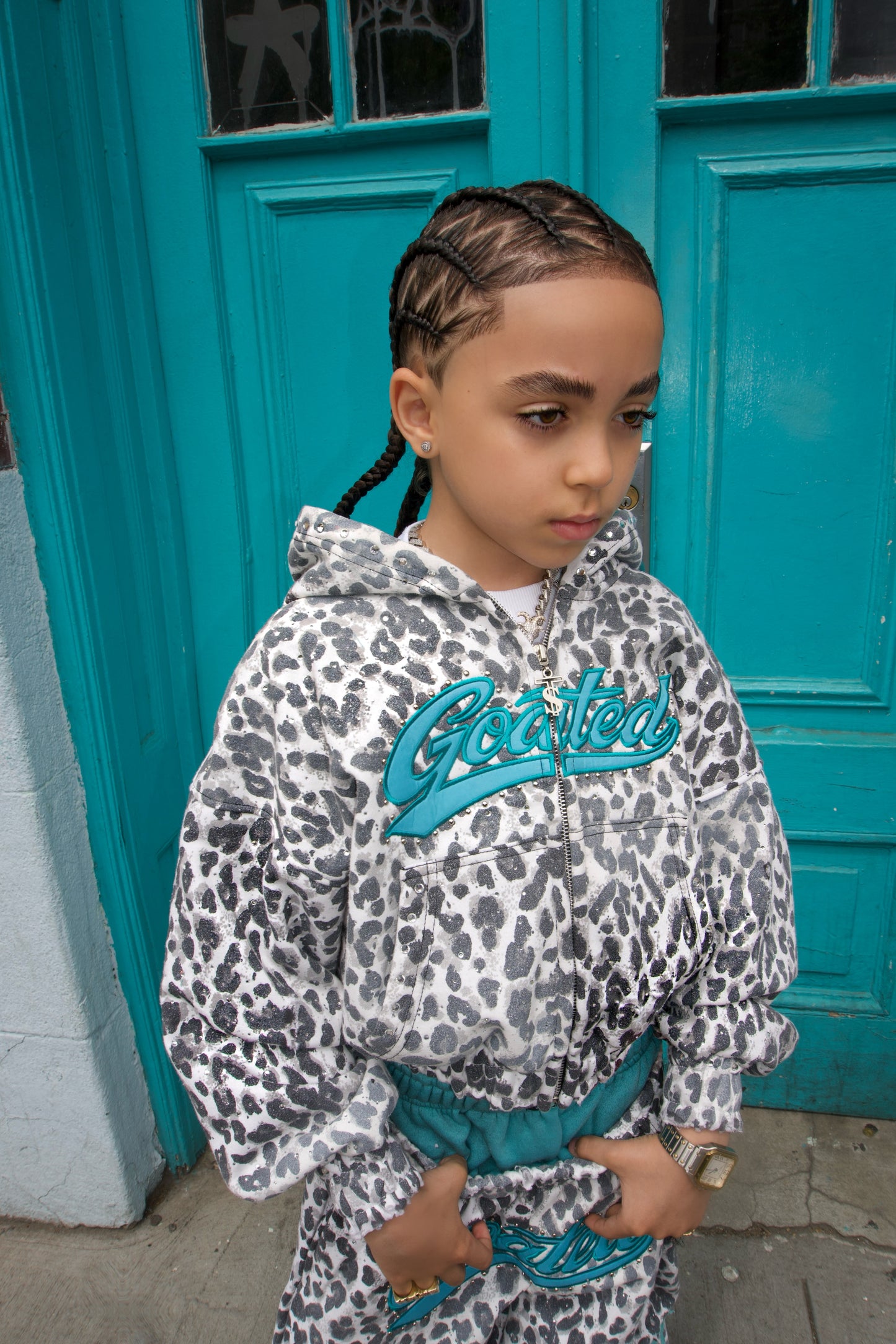 YOUTH WHITE CHEETAH SET (Sweatpants)